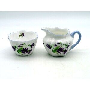 Vintage Shelley England Violets 13821 Dainty Creamer and Sugar Set
